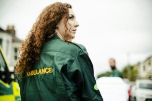 Portrait of female paramedic in uniform